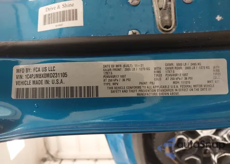 2021 Jeep Cherokee Trailhawk 4X4 from USA, damaged, VIN 1C4PJMBX0MD231105